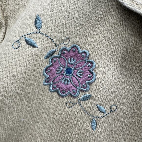 Dick Idol Jacket Womens XL Tan Embroidered Floral Field Button Up + Pockets - Picture 3 of 8